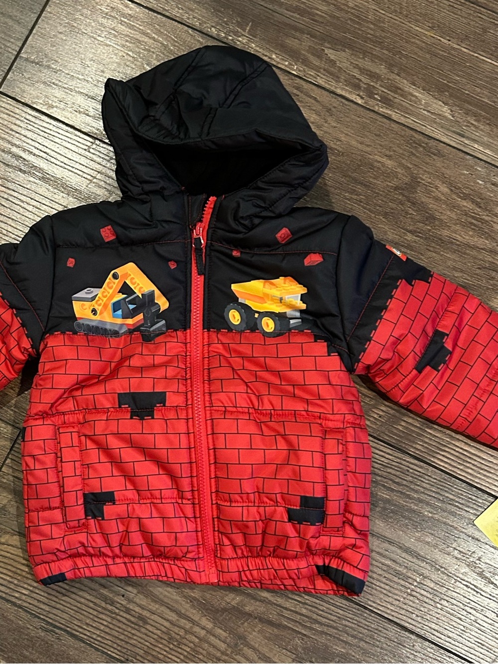 NWT Lego Red & Black Construction Puffer Jacket with Hood - 3T
